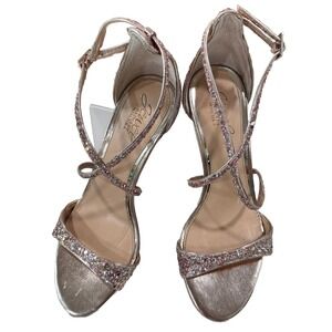 Jewel‎ Badgley Mischka Rose Gold Dimitra Evening Sandals Shoes Size 6.5 EUC